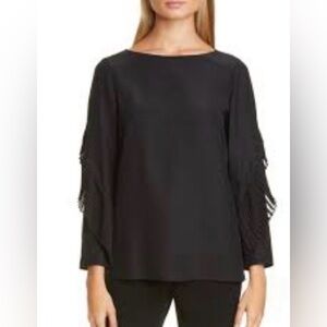 NWT Lafayette 148 New York Alessia Pleated Silk Blouse Top Black Size S Small
